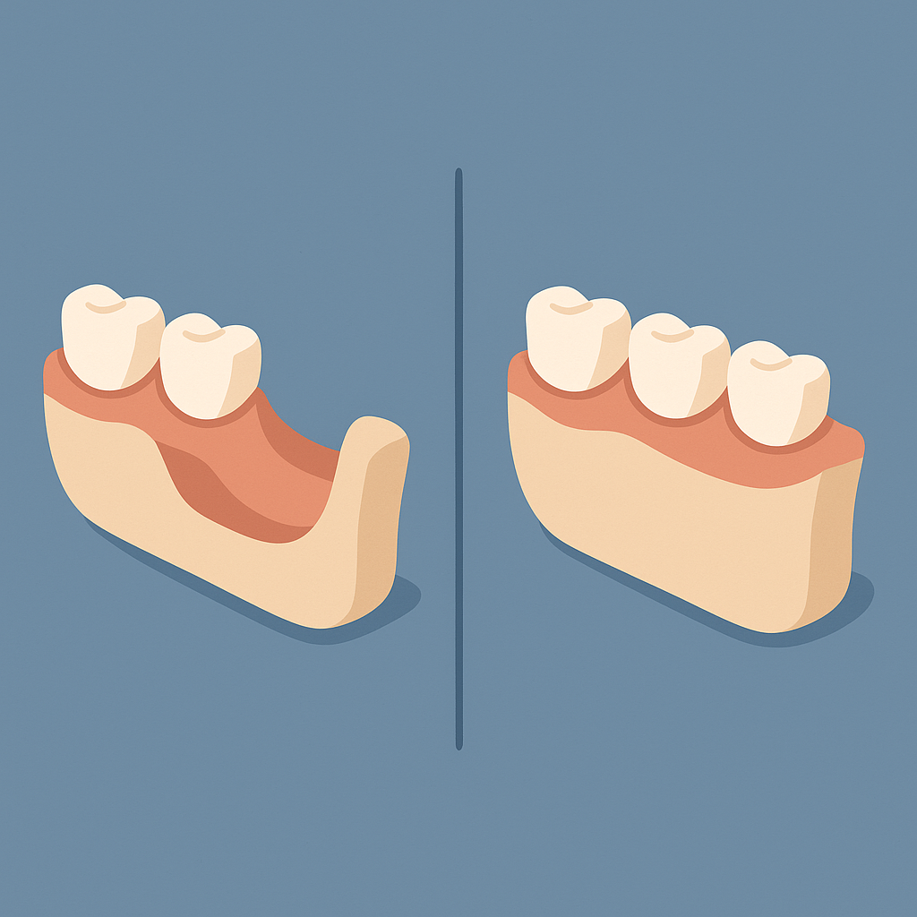 Comparación de maxilar con pérdida ósea y tras regeneración guiada.