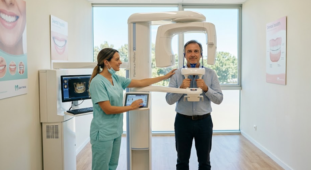 Paciente realizando una radiografía dental 3D de forma cómoda y rápida